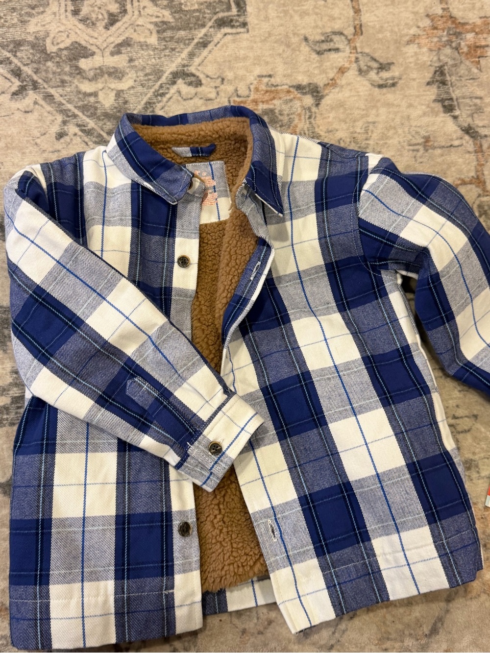 Cat & Jack Blue and White Plaid Sherpa-Lined Button-Up